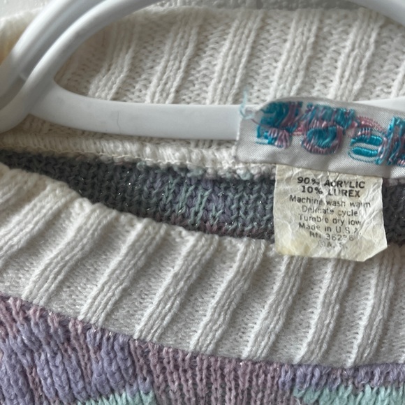 Vintage 80s Sparkle Cat Fairy Kei Sweater Pastel Pink Purple Kitty Kitten Kawaii - Picture 5 of 7